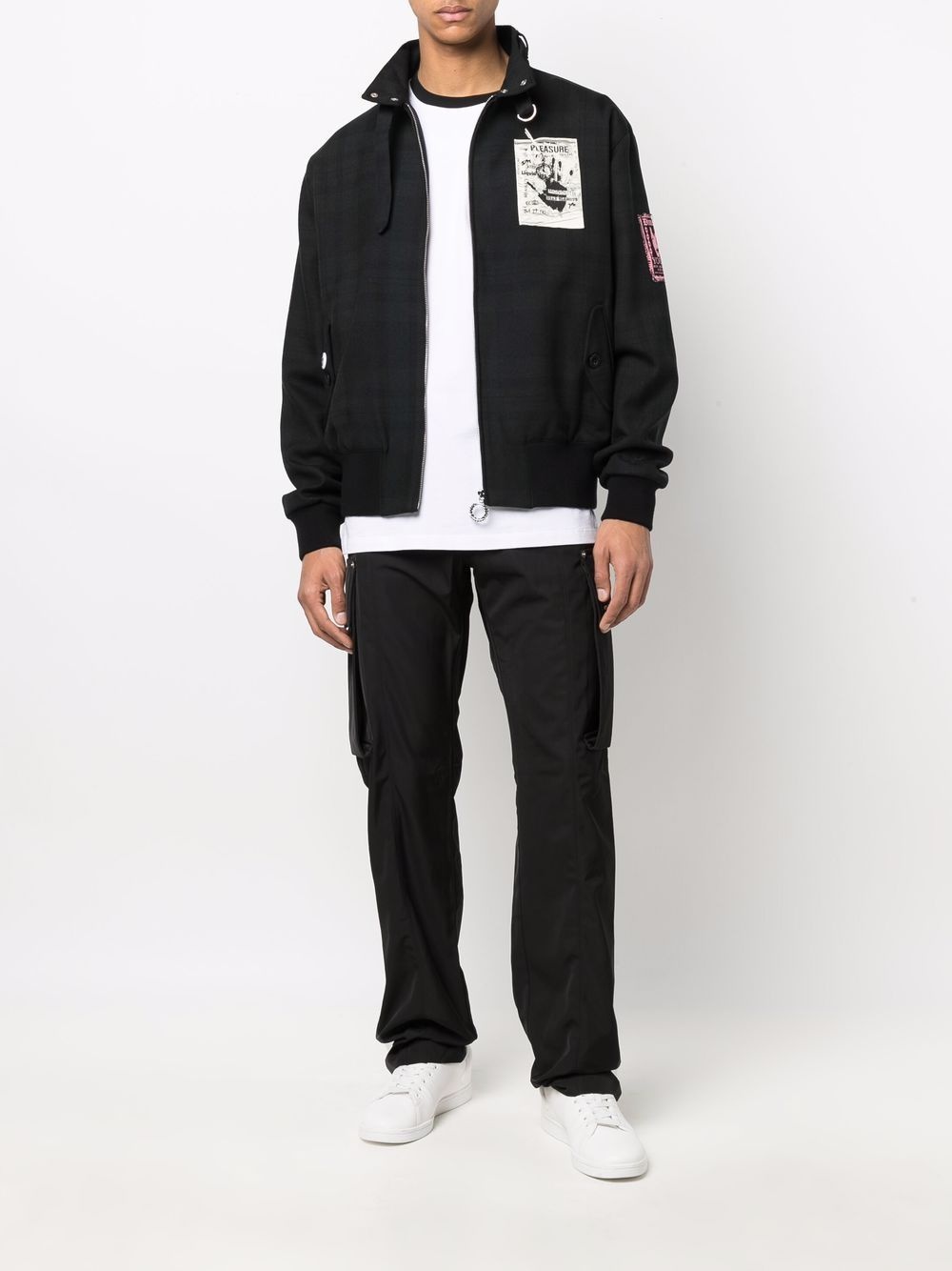 logo-patch checked bomber jacket - 2