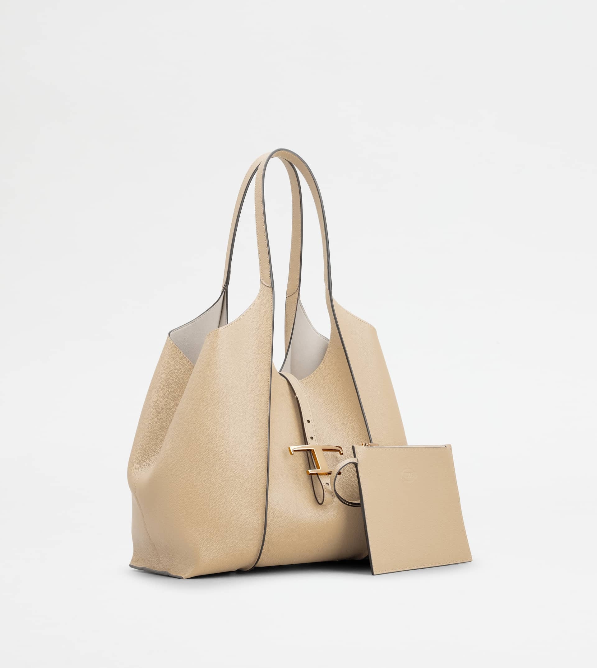 T TIMELESS SHOPPING BAG IN LEATHER SMALL - BEIGE - 2