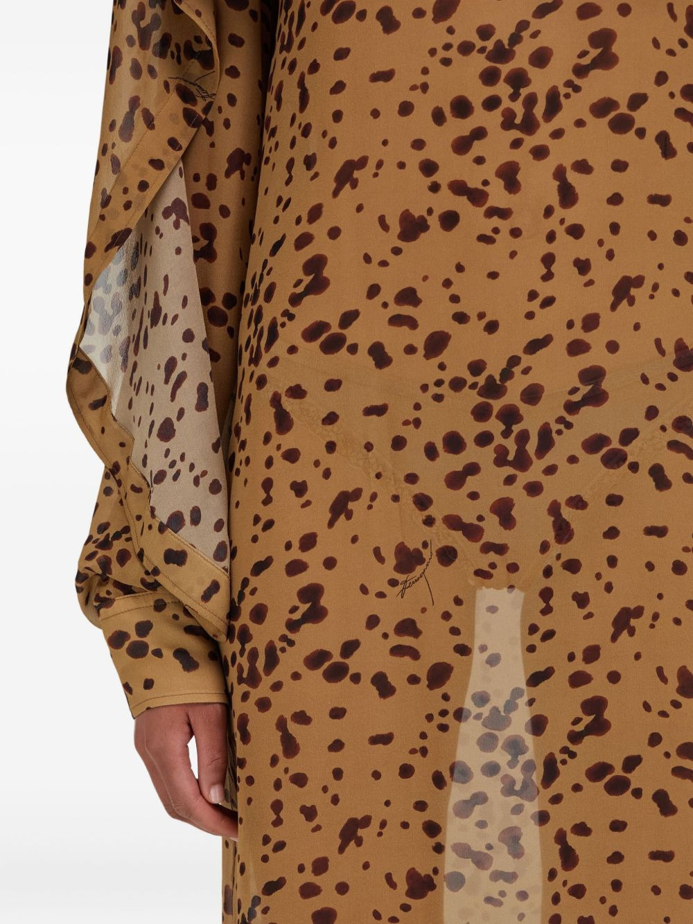 orchid-print cape midi dress - 4