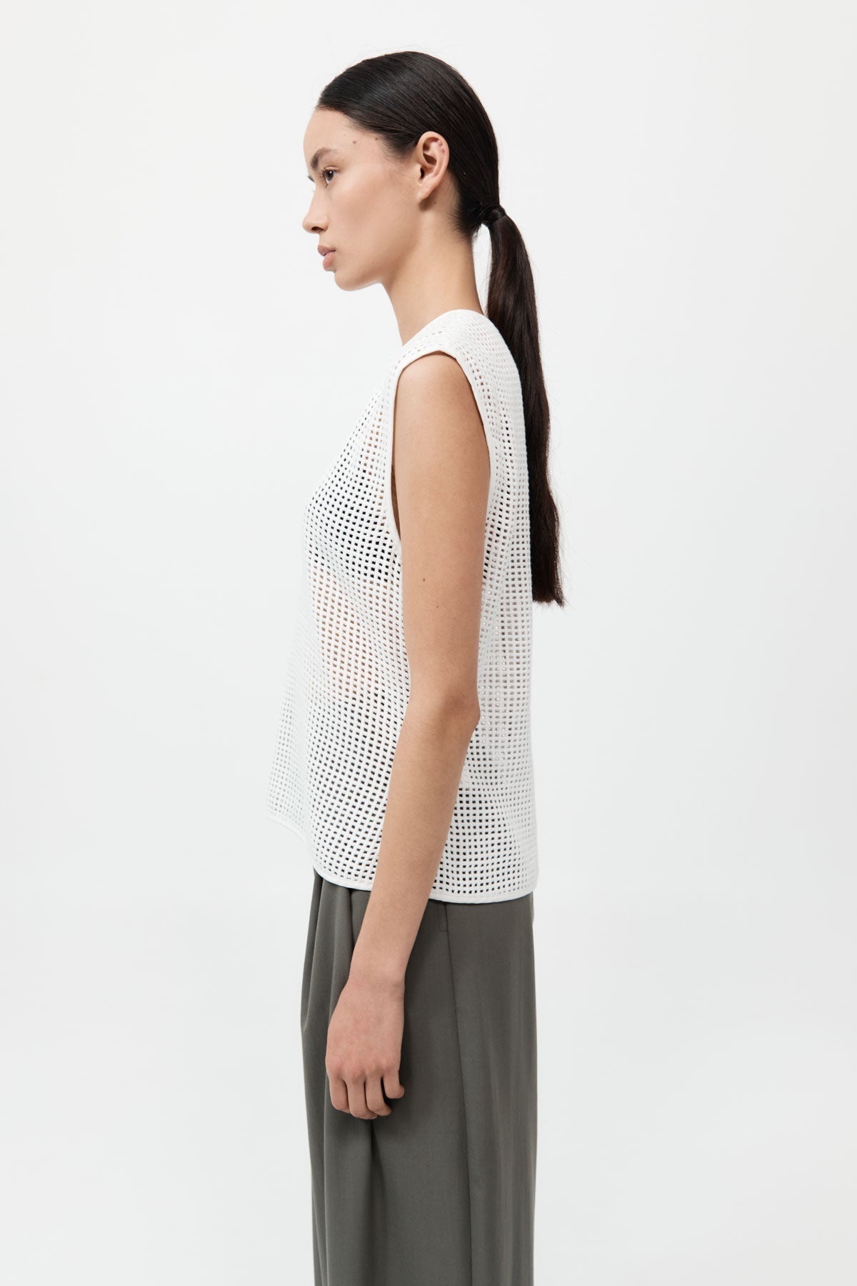 Cotton Grid Shell Top - White - 5