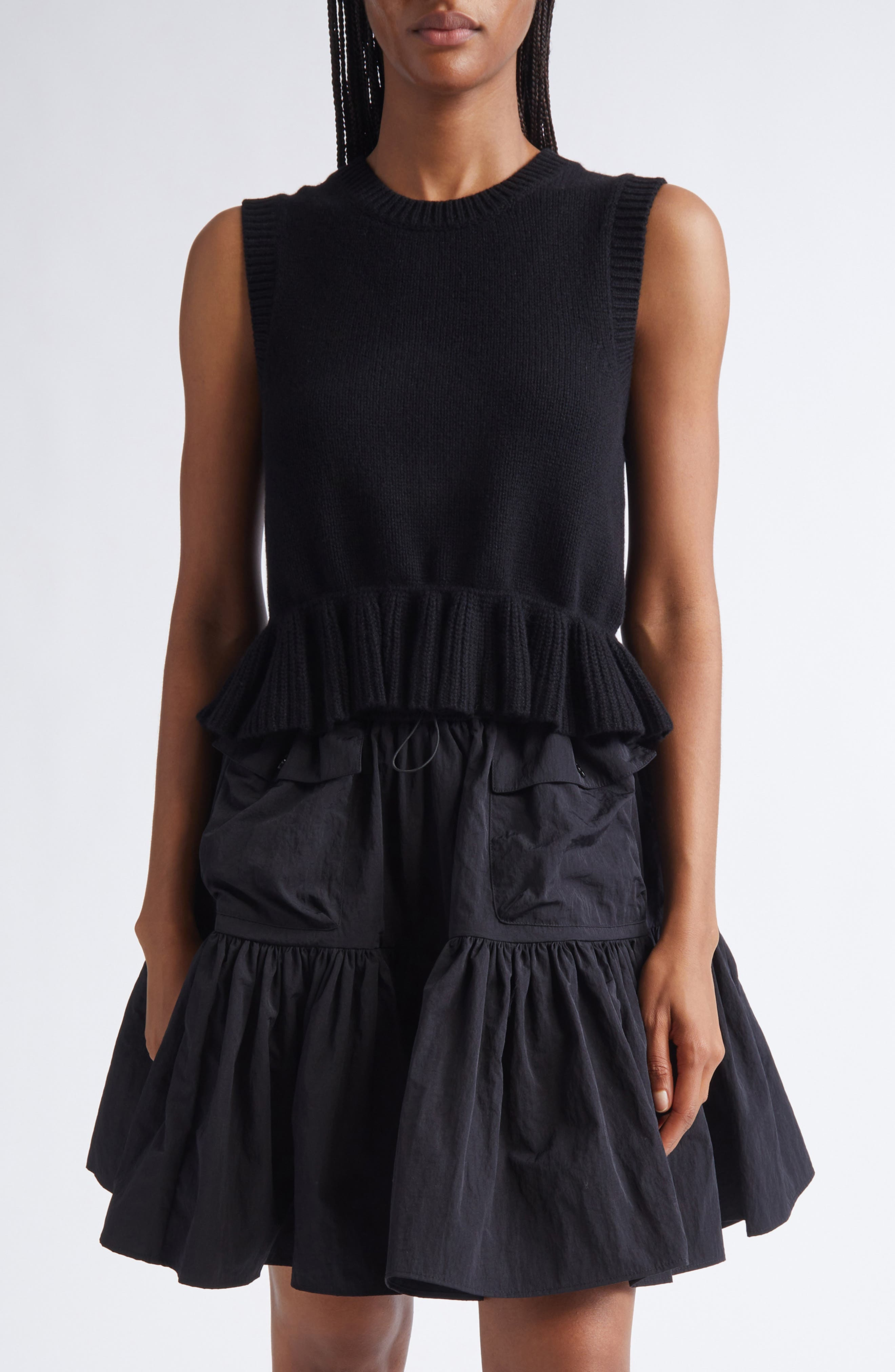 Cecilie Bahnsen Bill Ruffled Peplum Recycled Cashmere & Wool Sweater Vest in Black at Nordstrom - 2