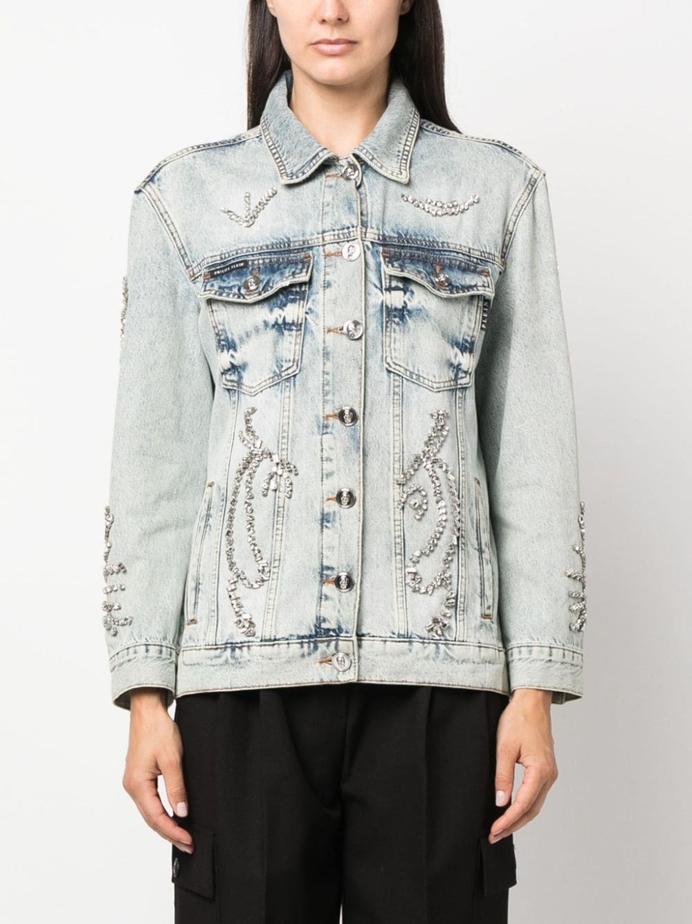 crystal-embellished denim jacket - 4
