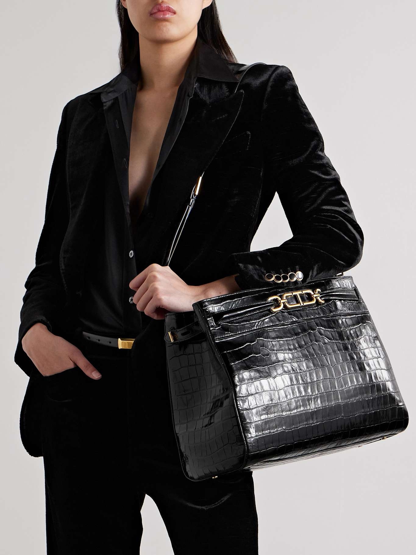 Whitney large glossed croc-effect leather tote - 6