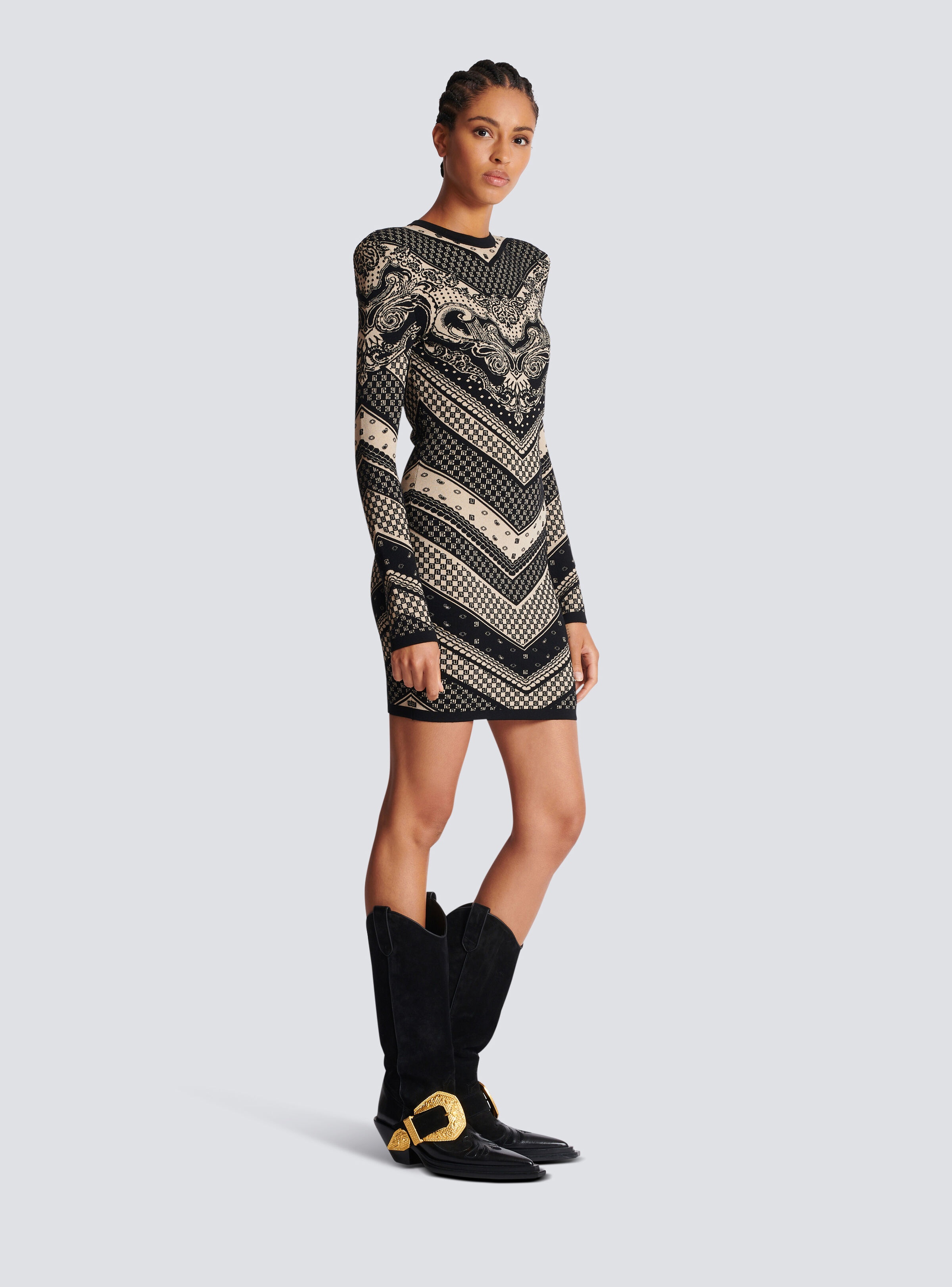 Monogram and paisley knit short dress - 3