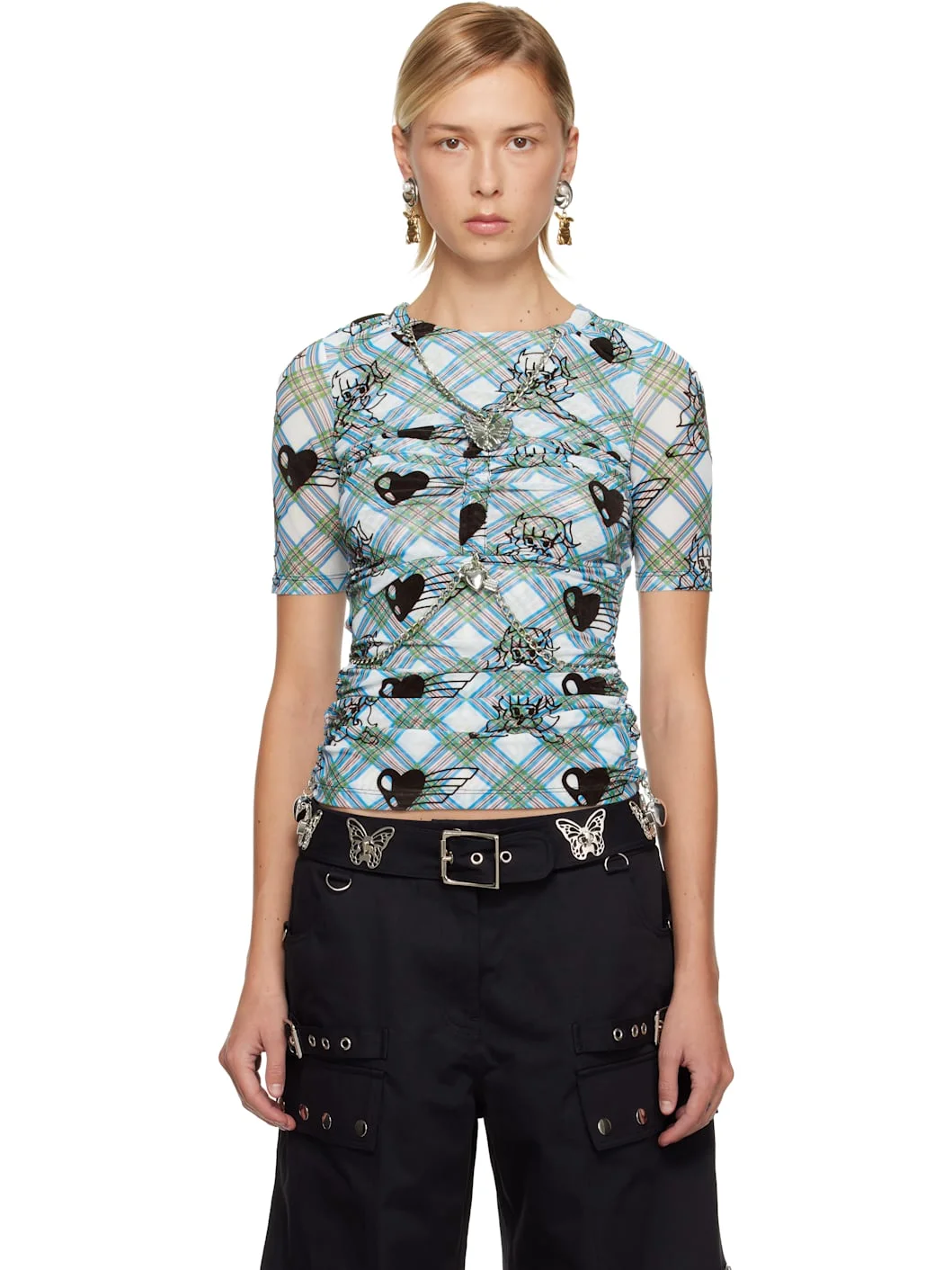 Blue & White Sonicscape Mesh Short Sleeve T-shirt - 1