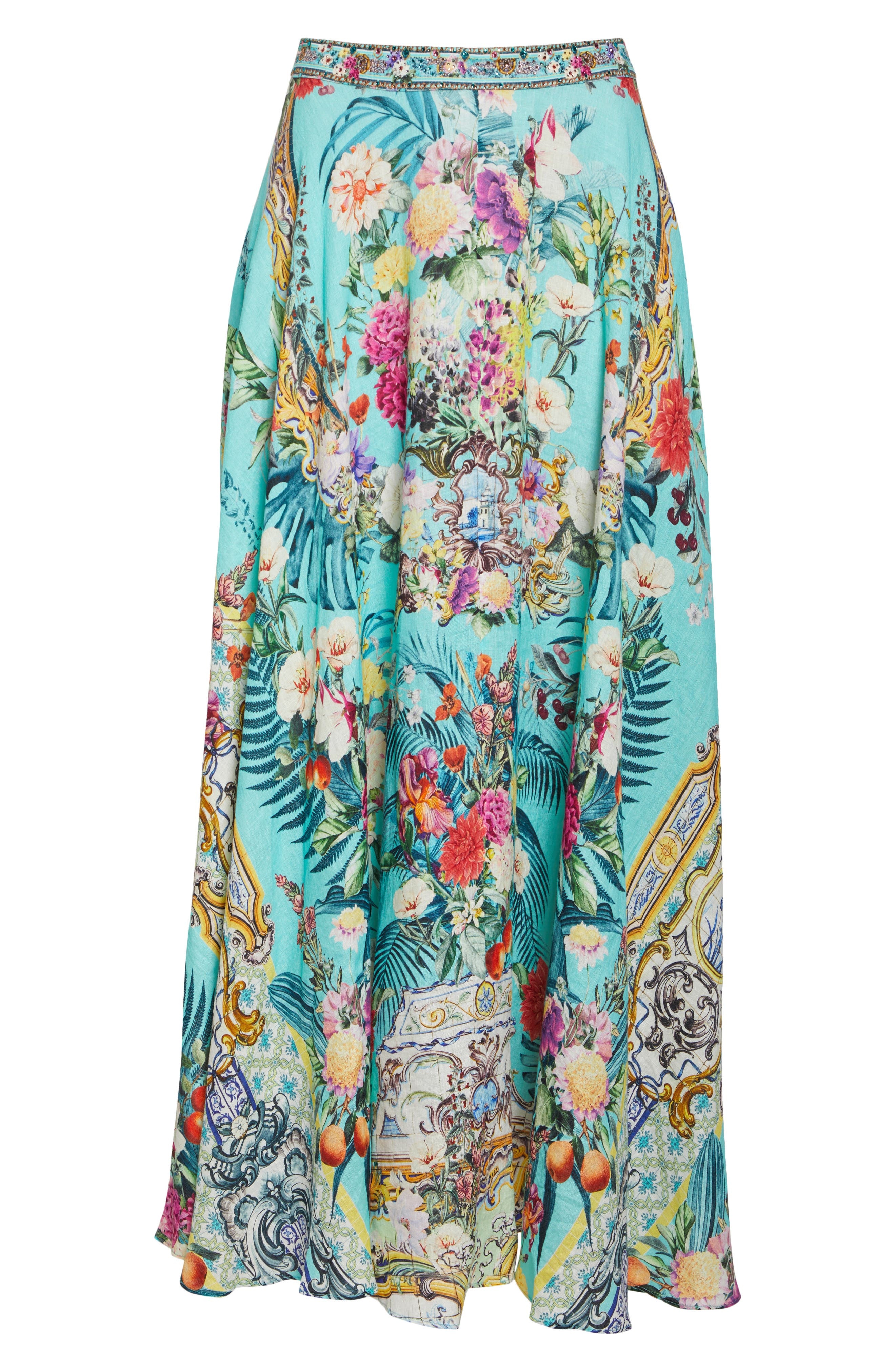 Camilla Crystal Embellished Linen Maxi Skirt in Gardens Of Queluz at Nordstrom - 6