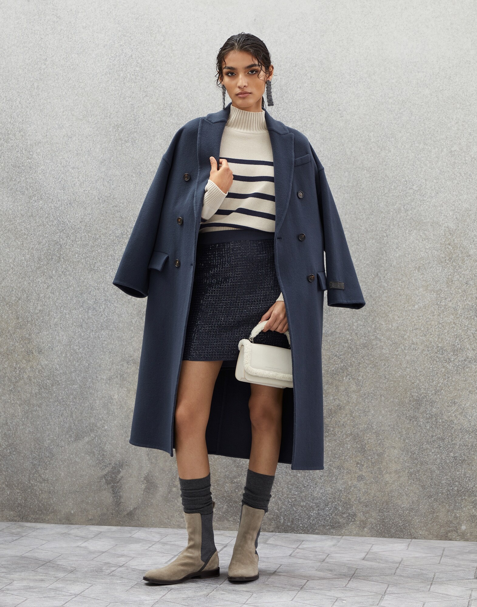 Hand-crafted coat in virgin wool and cashmere double cloth with Precious patch - 5