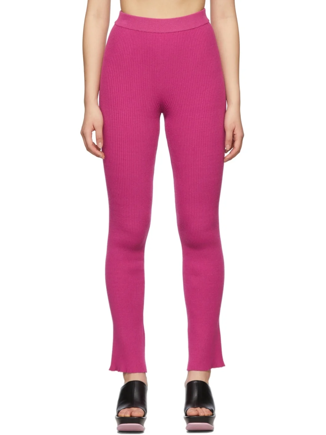 Pink Ribbed Straight Leg Pants - 1