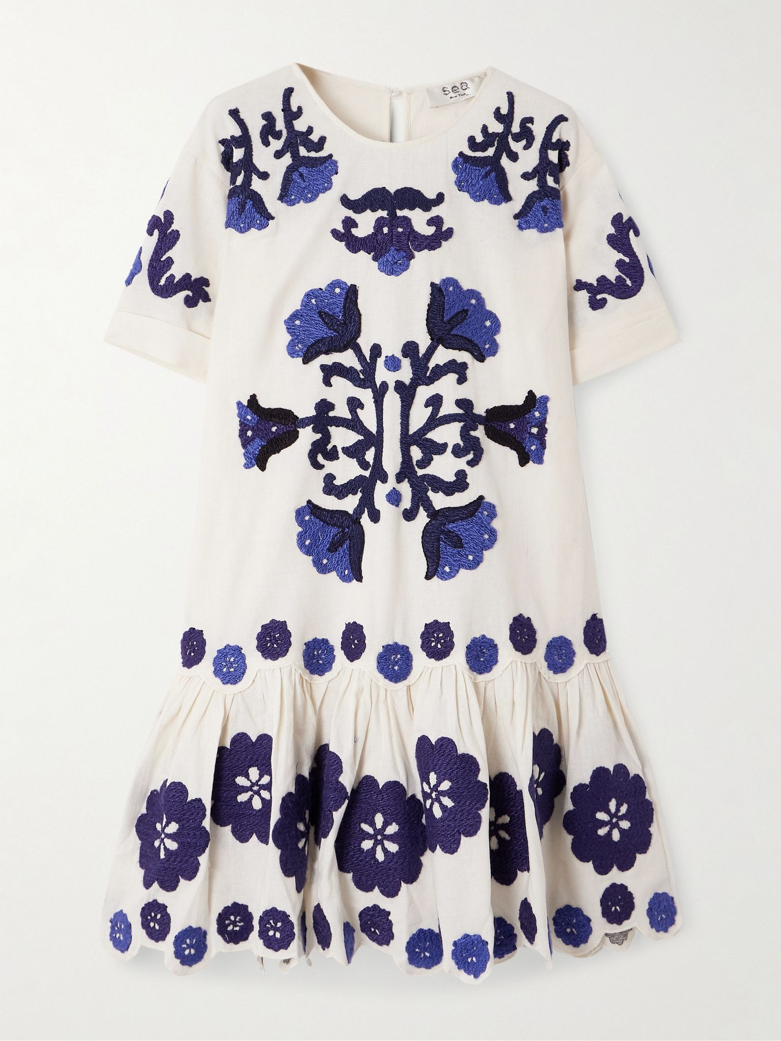 Catrine embroidered cotton and linen-blend mini dress White - 1