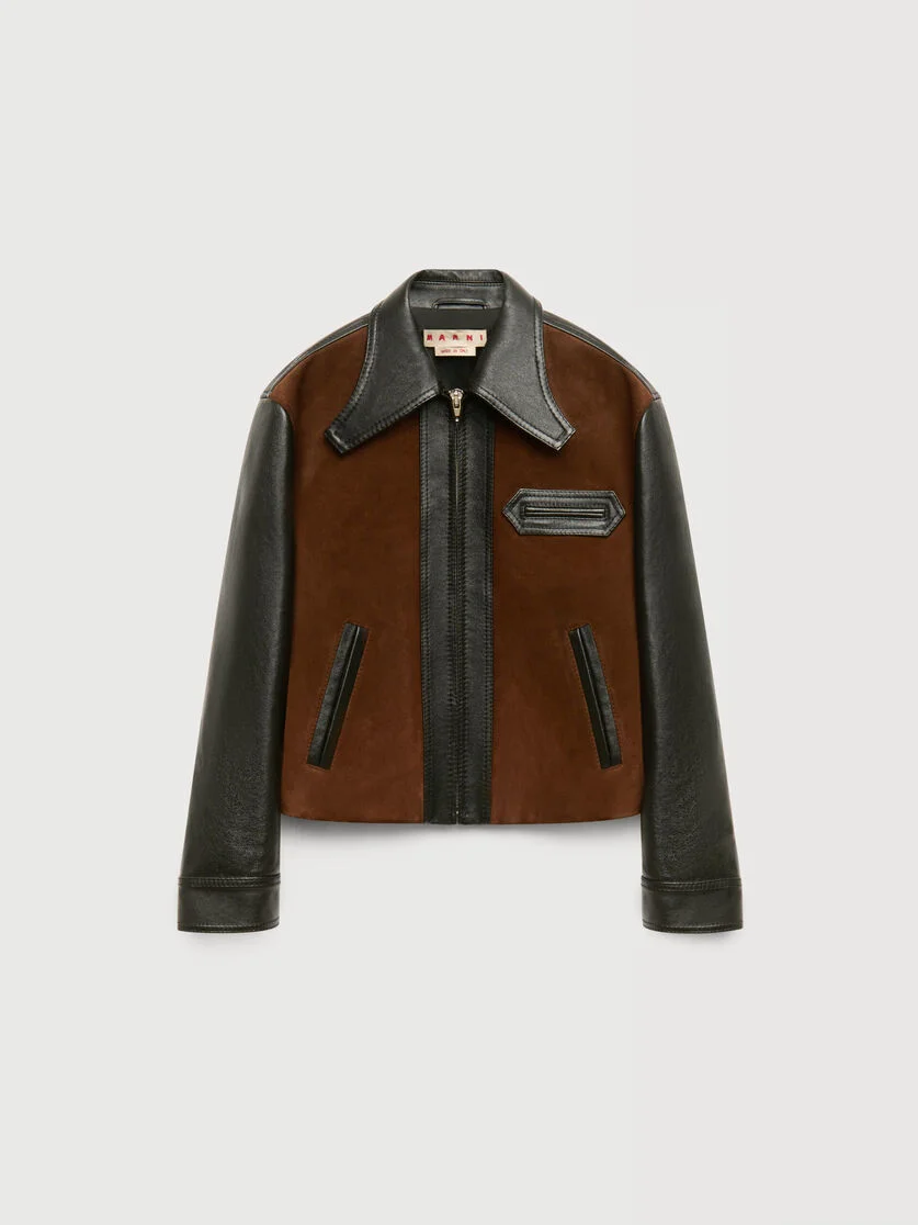 BLACK LEATHER JACKET WITH CRUST FRONT - 1