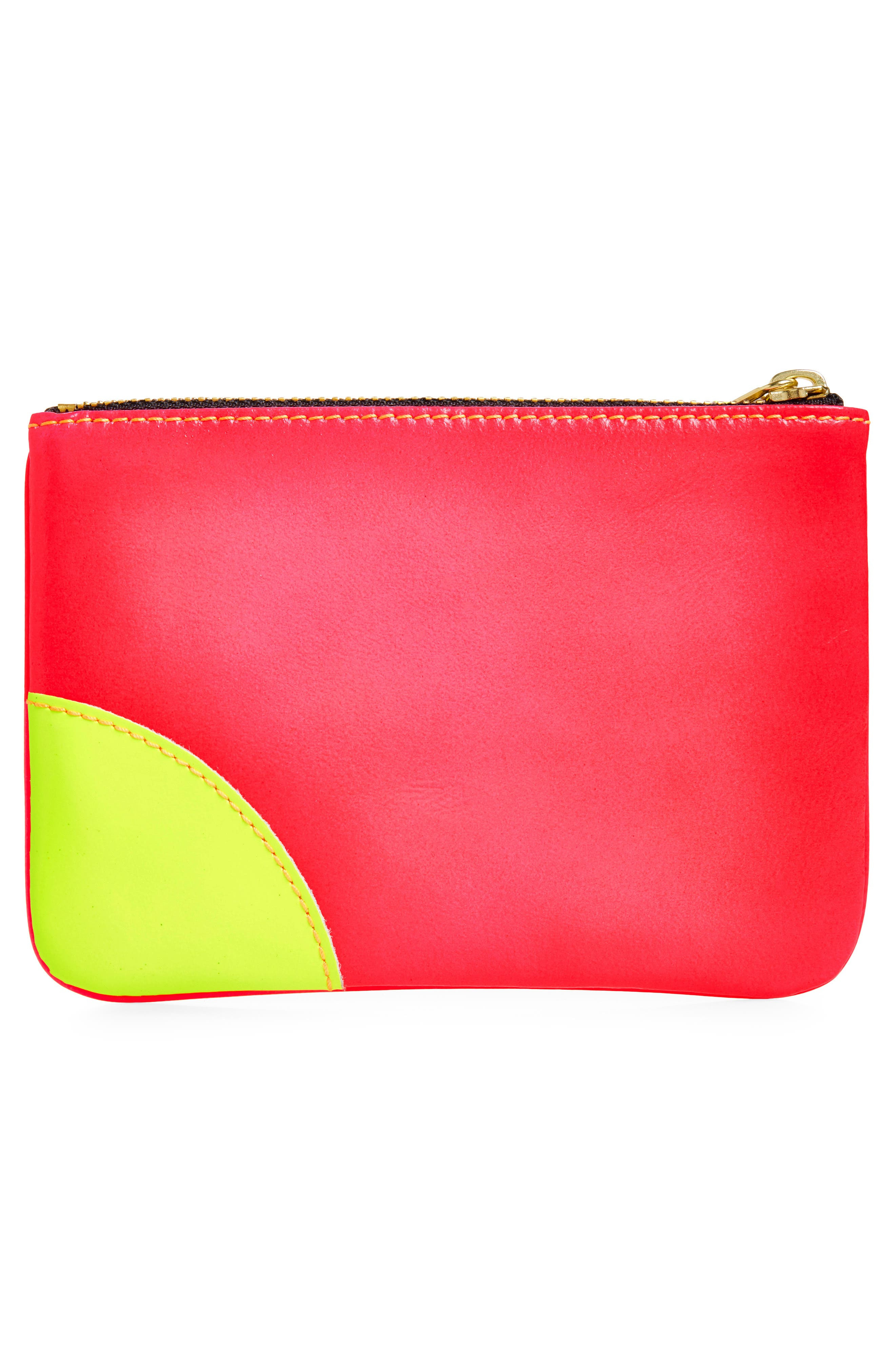 Comme des Garçons Super Fluo Leather Line Zip Pouch in Light Orange/Pink at Nordstrom - 3