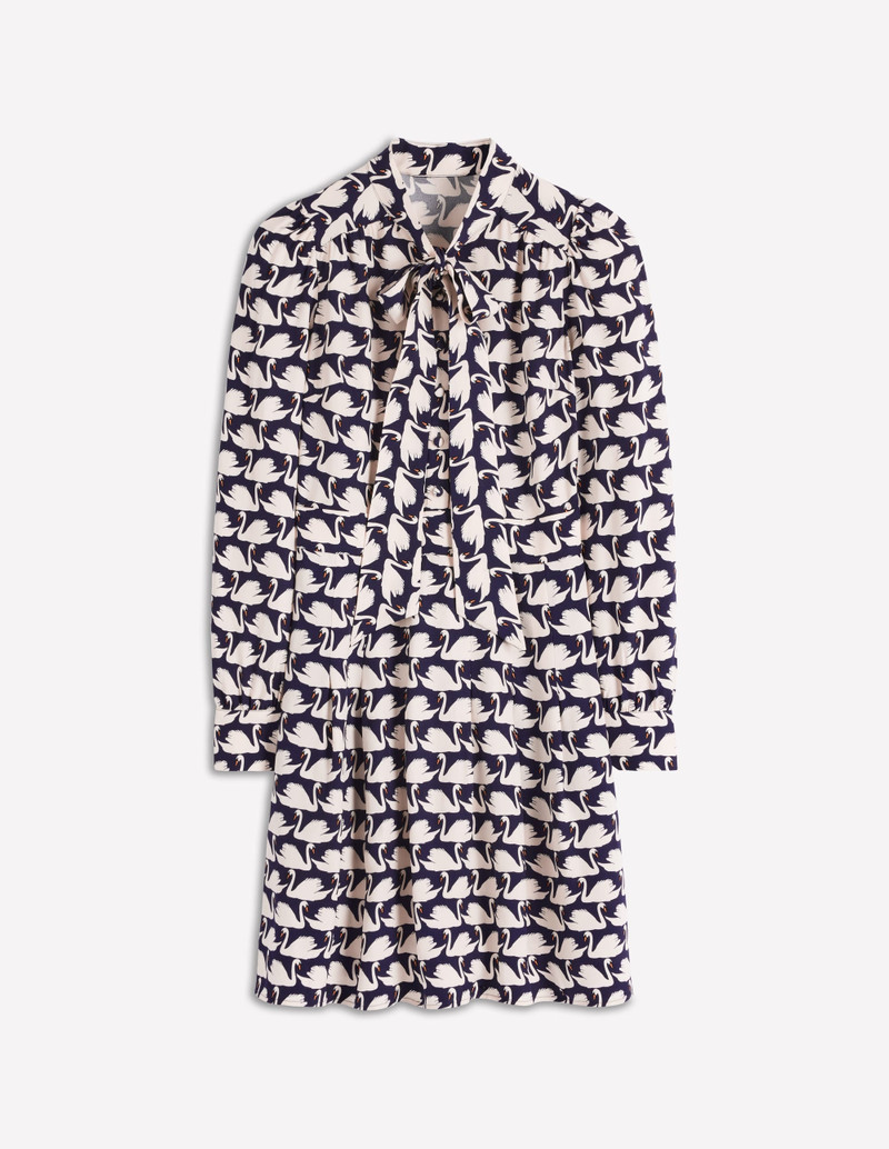 Tie Neck Short Dress-French Navy, Geo Swan 1