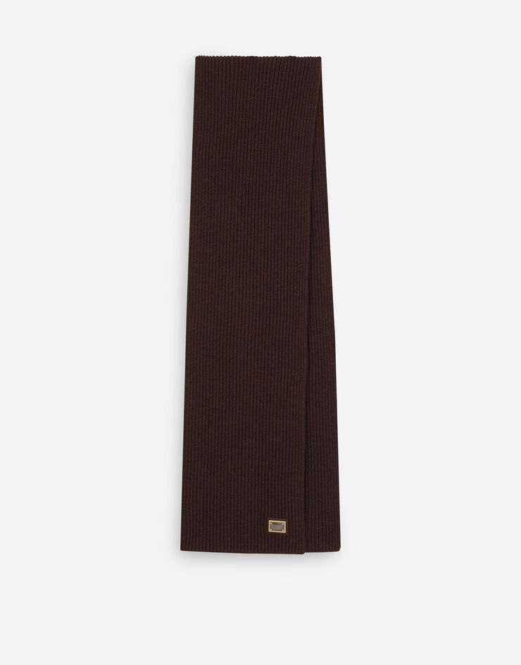 Knit cashmere scarf with branded plate - 1