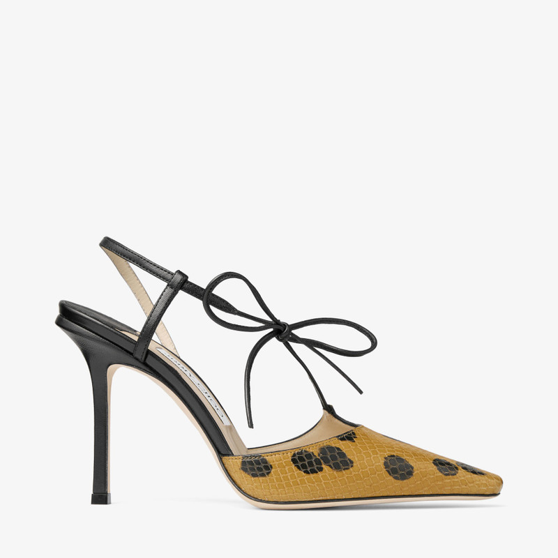 Bow Spotted Elaphe-Printed Leather Sandal with Knot Detail 1