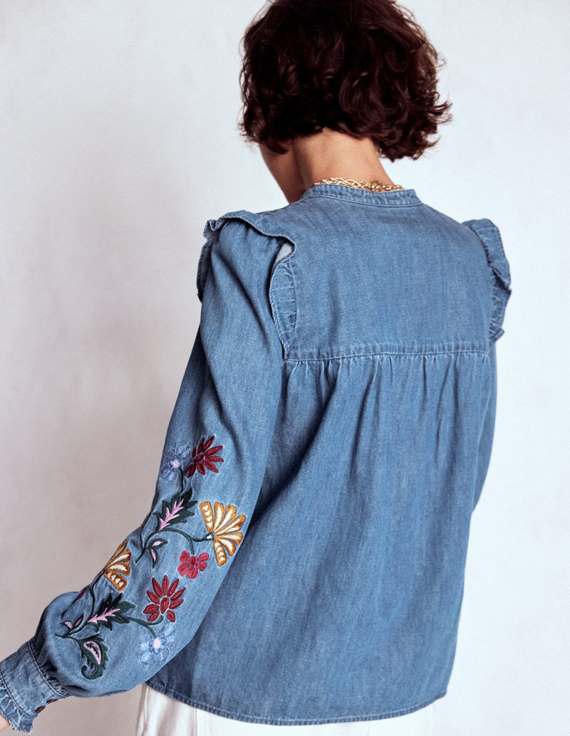 Embroidered Denim Top-Light Vintage, Embroidered 4
