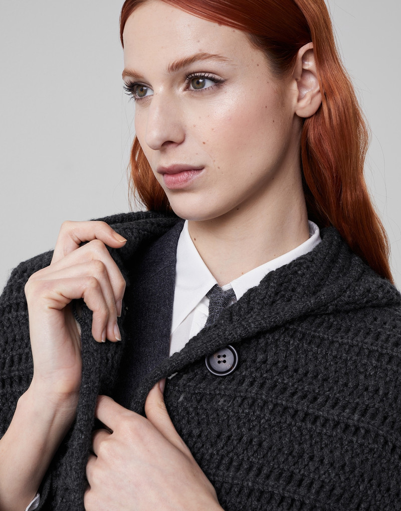 Cashmere Feather yarn crochet-effect cardigan with hood 3