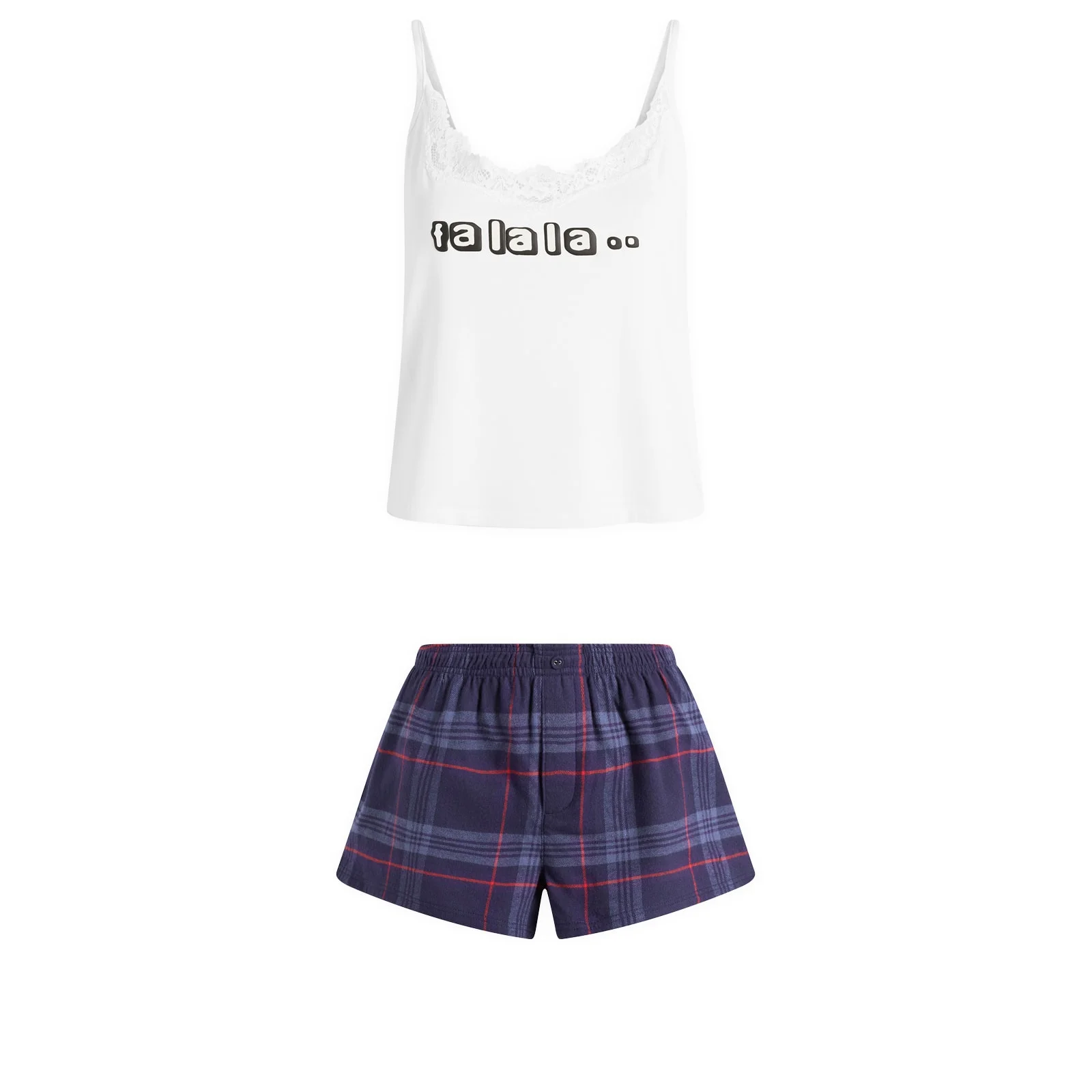 SKIMS x CPFM Sleep Lace Cami & Flannel Short Sleep Set - 1