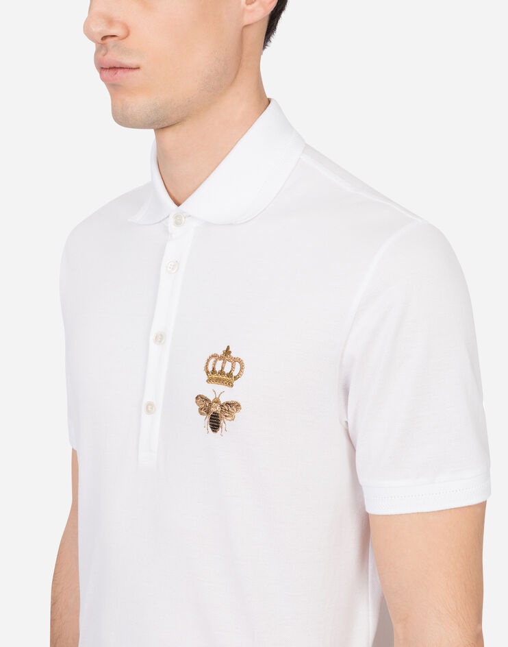 Cotton piqué polo-shirt with lurex embroidery - 4