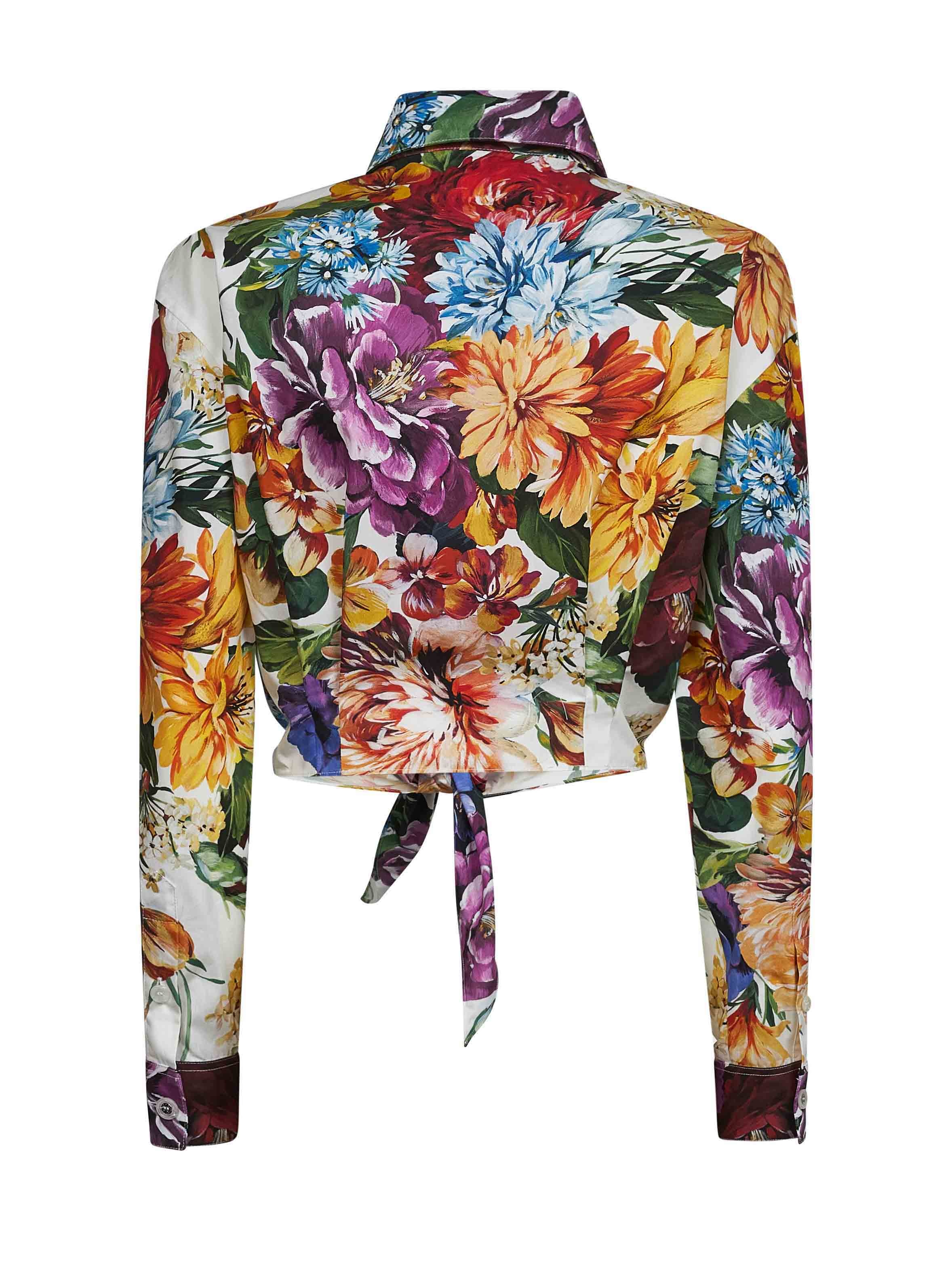 Bouquet flower print poplin tied shirt - 2