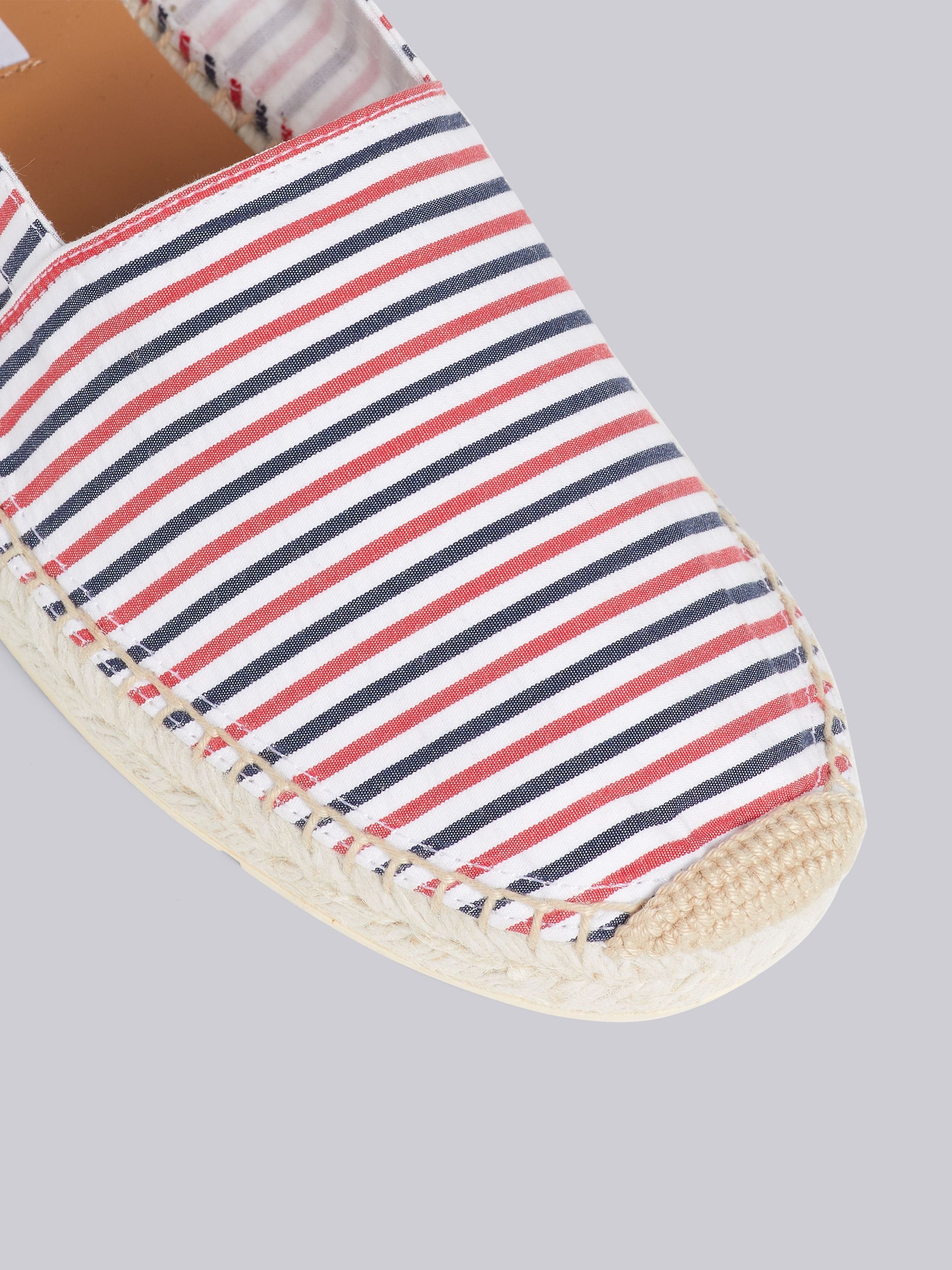 Multicolor Cotton Seersucker Stripe Removable Ankle Tie Espadrille - 2