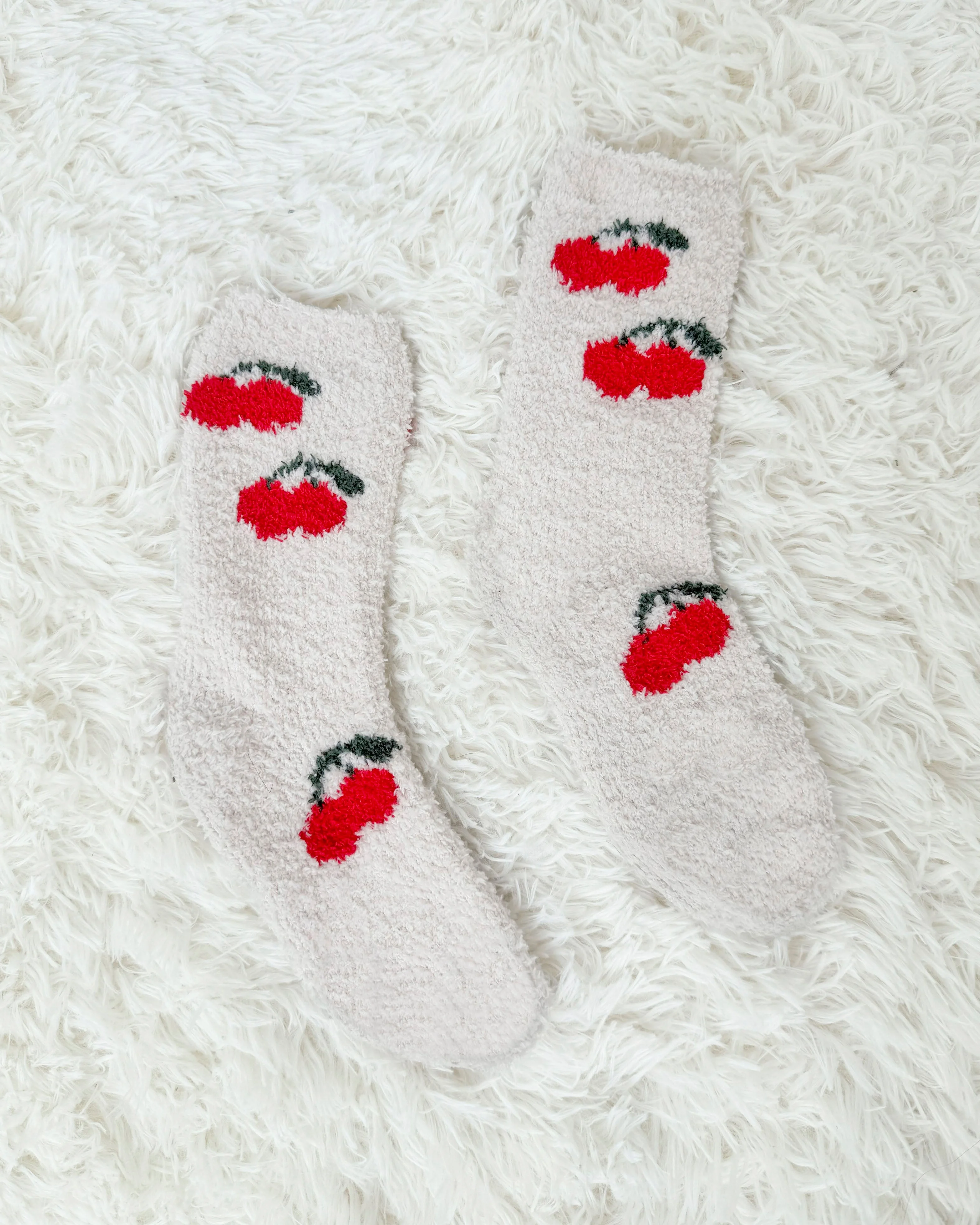 Cherries Bia Fuzzy Yarn Socks - 1
