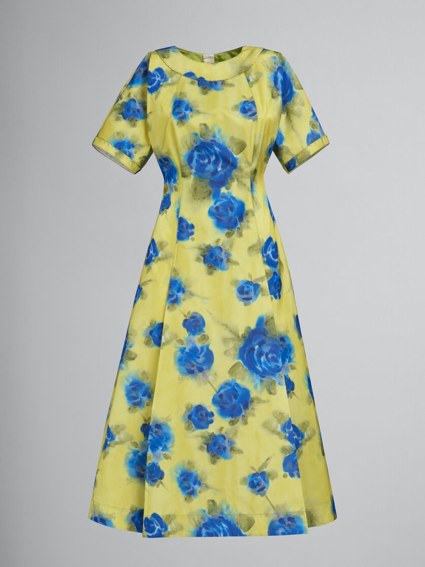 YELLOW TAFFETA MIDI DRESS WITH IDYLL PRINT - 1