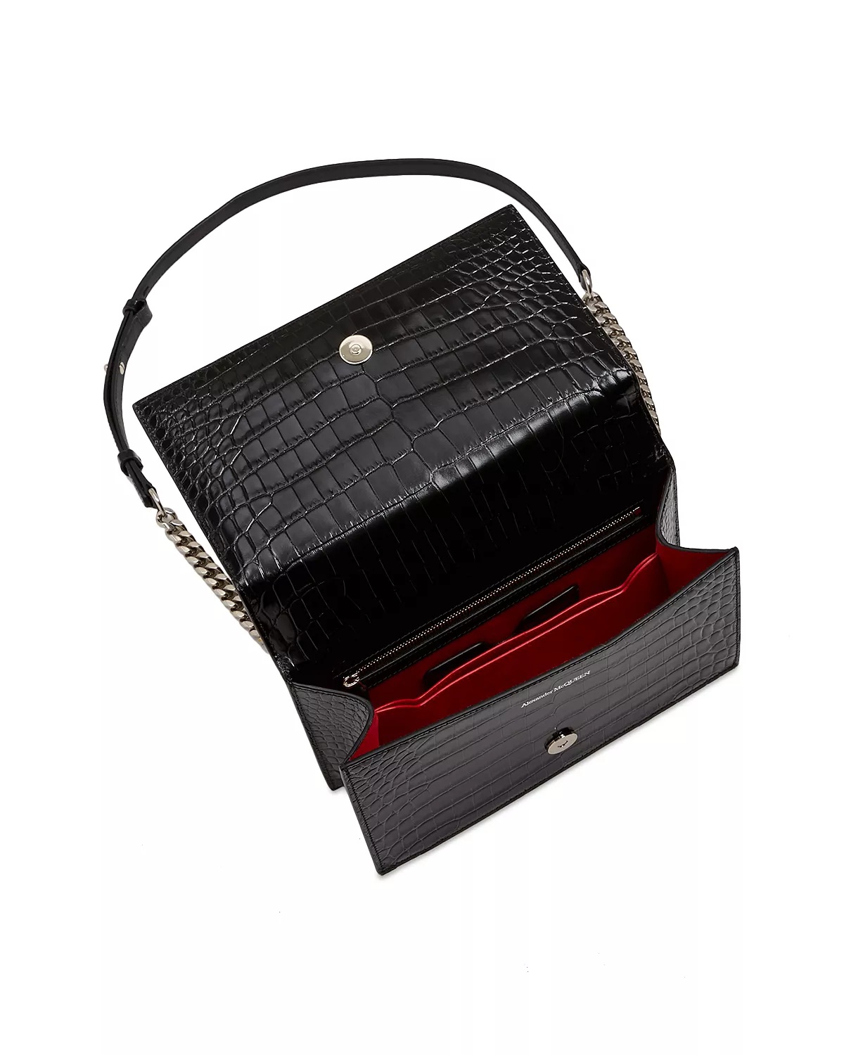 Jewelled Croc Embossed Leather Shoulder Bag - 3