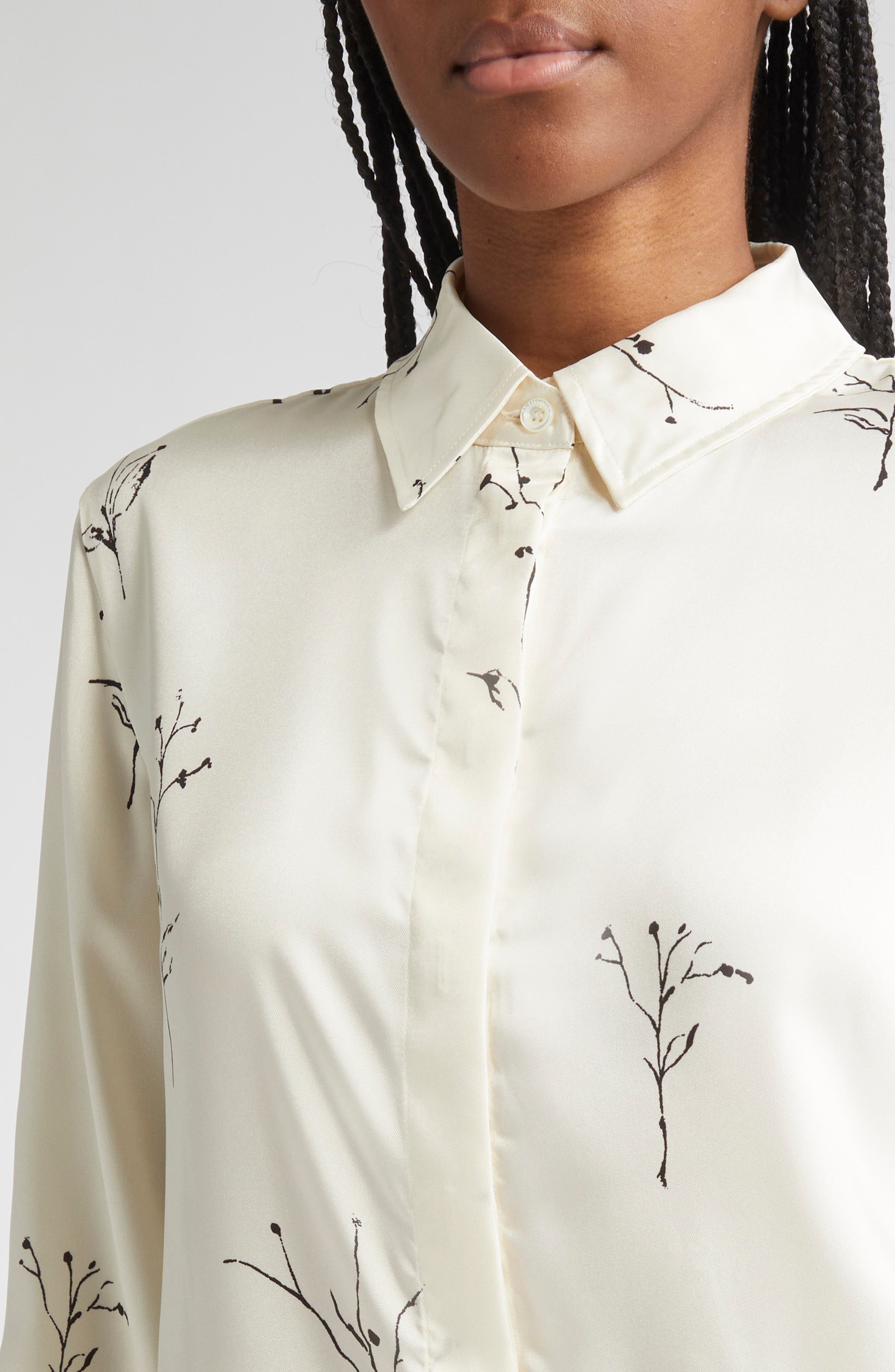 Altuzarra Chika Floral Print Silk Button-Up Shirt in Ivory Botanical at Nordstrom - 5