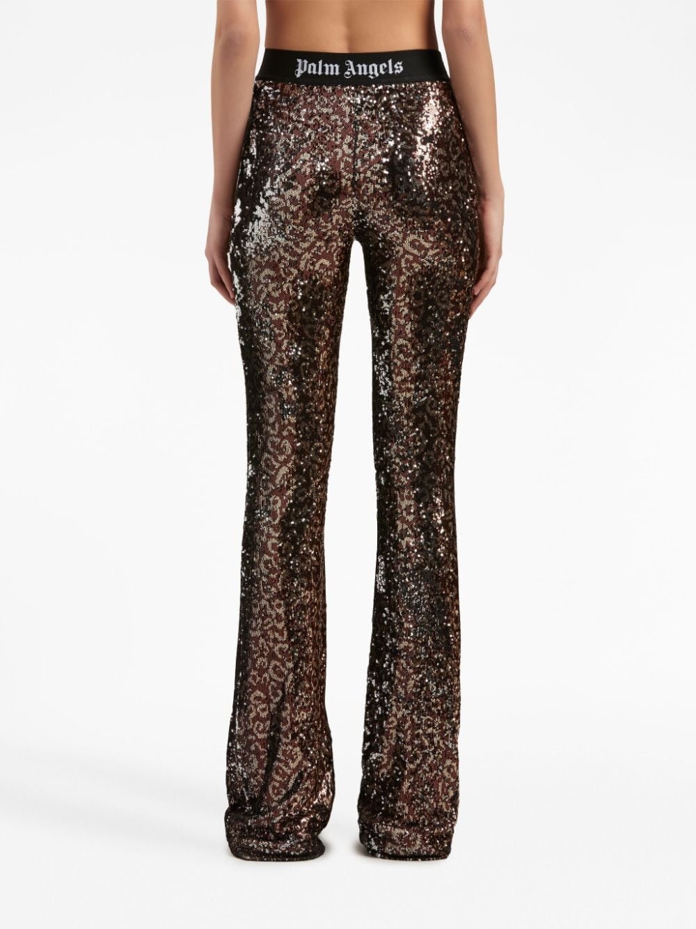 logo-tape sequin flared trousers - 5