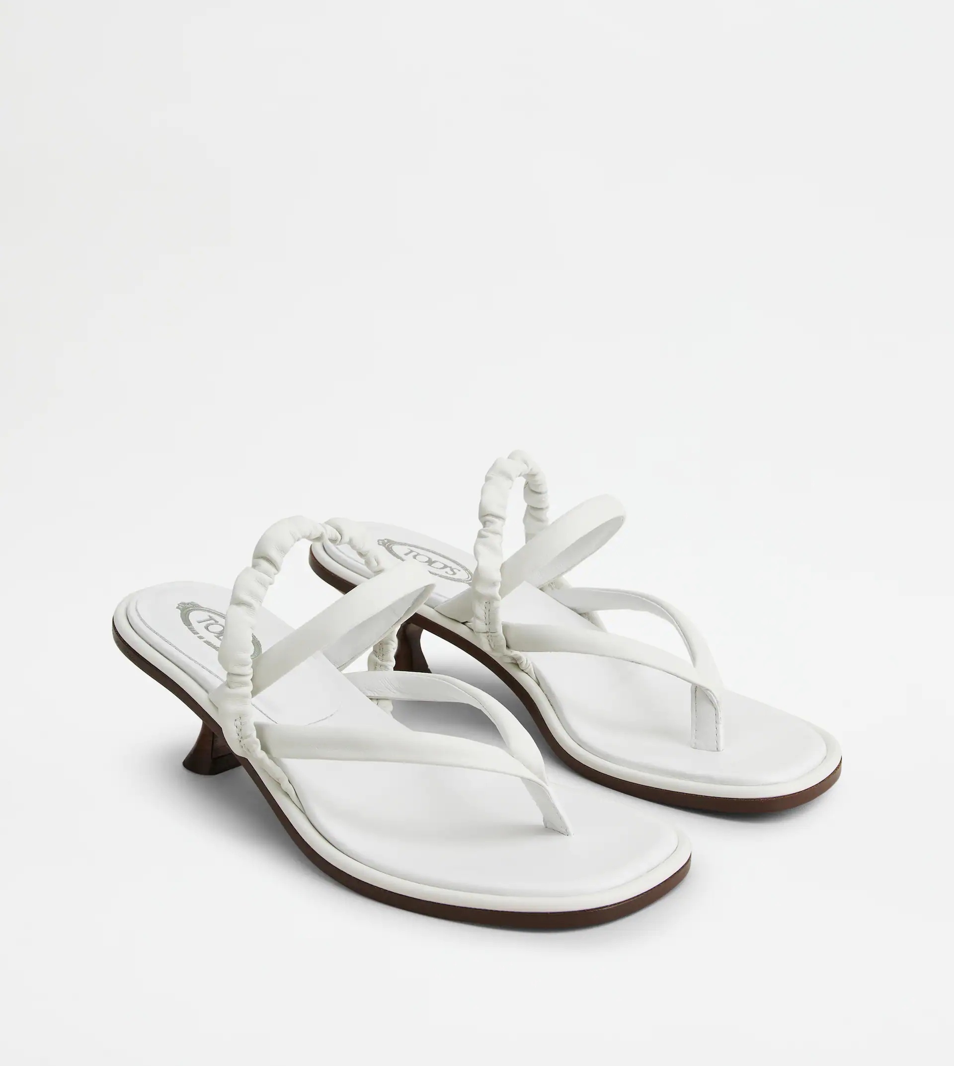 サンダル・ミュール TODS Women Sandals XXW10L0IZ01U78 5P70 White Tod's THONG SANDALS IN LEATHER WITH HEEL - WHITE | REVERSIBLE