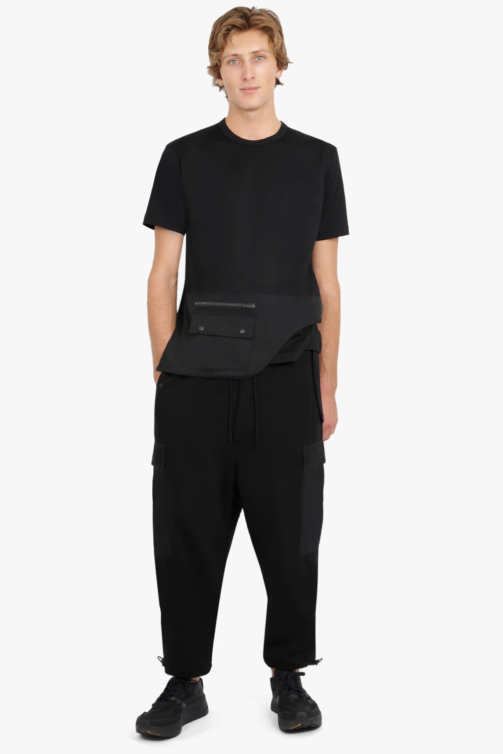 COTTON TERRYCLOTH WITH NYLON TWILL PANTS | BLACK - 2