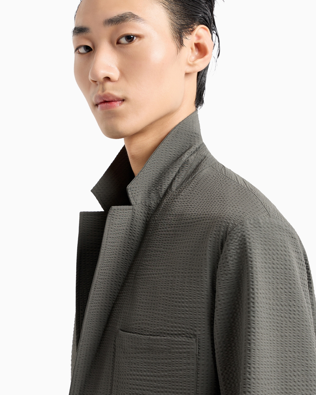 Single-breasted jacket in technical seersucker fabric - 5