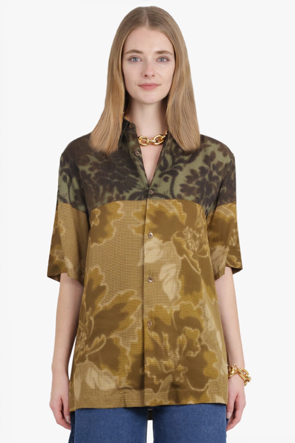 CONTRAST PIXEL FLORAL PRINT S/S SHIRT | YELLOW/GREEN - 2