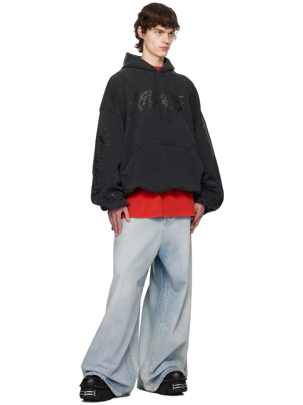 VETEMENTS Black Death Metal Cropped Boxy Hoodie | REVERSIBLE