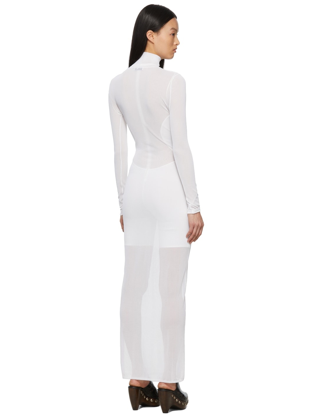 White Voile Turtleneck Long Dress - 3