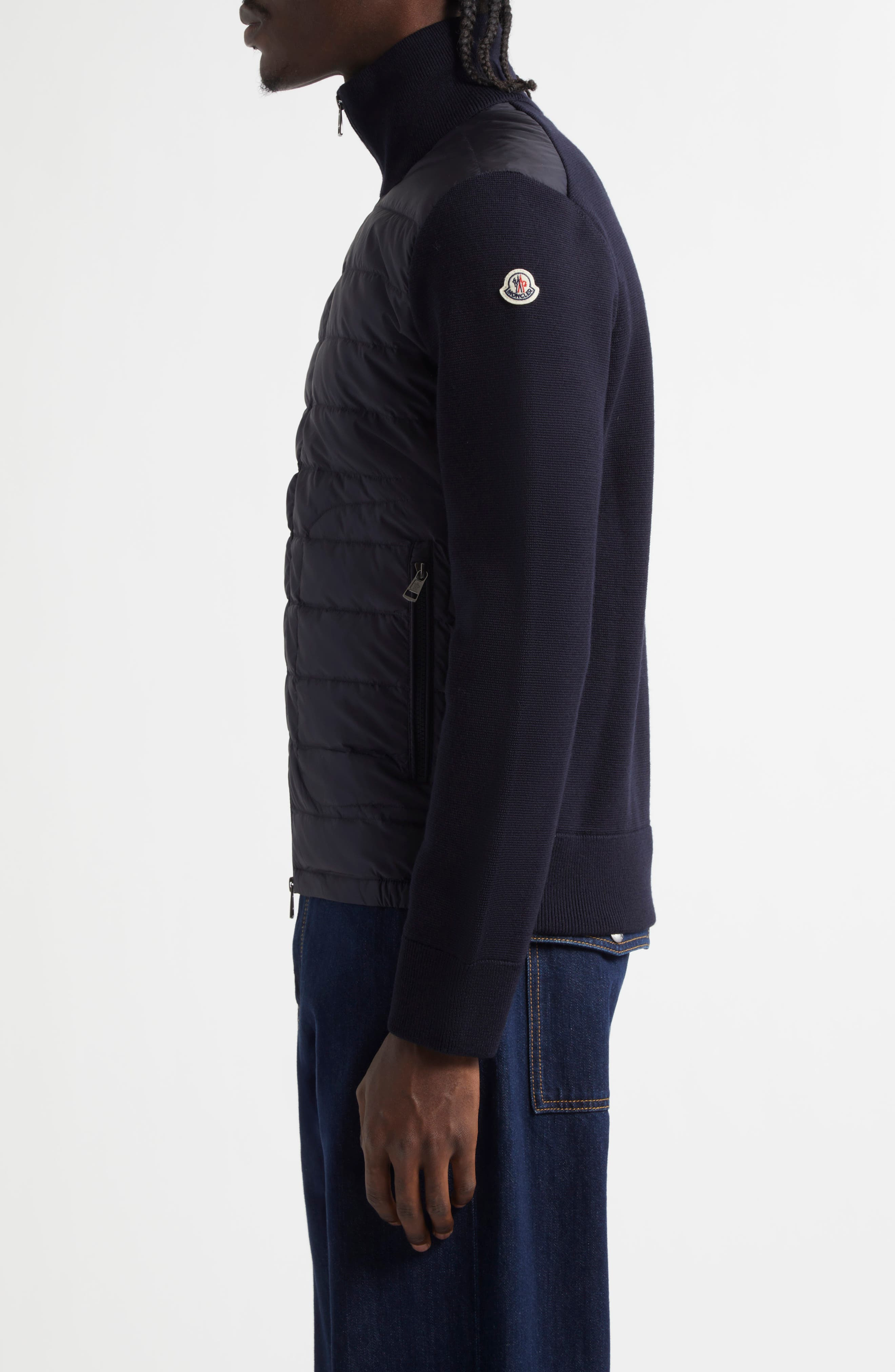 Moncler Maglia Mixed Media Cardigan in Navy at Nordstrom - 3