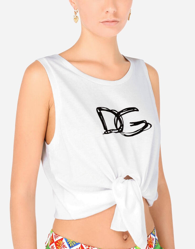 Jersey tank top with tie hem and DG lettering - 5