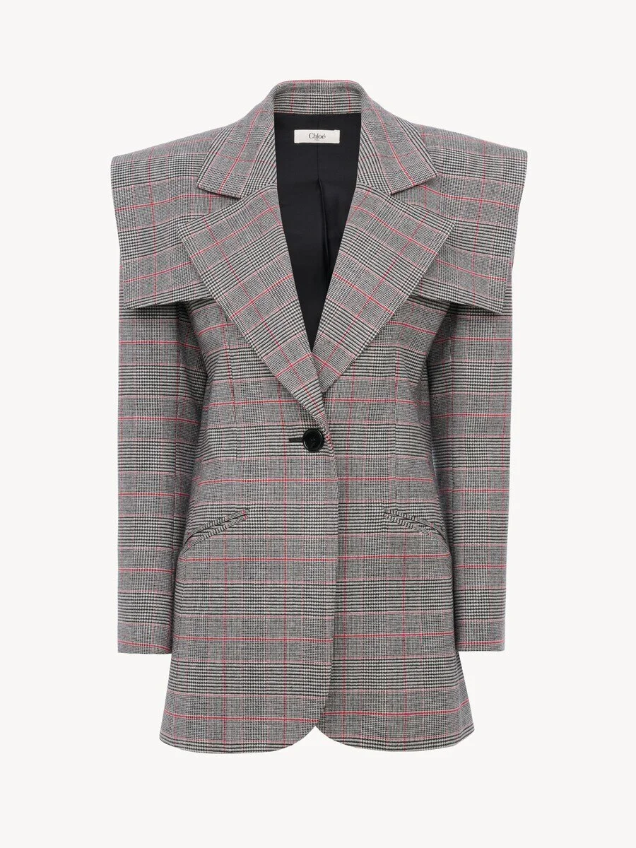 SINGLE-BREASTED TAILORED JACKET IN PRINCE OF WALES WOOL - 1