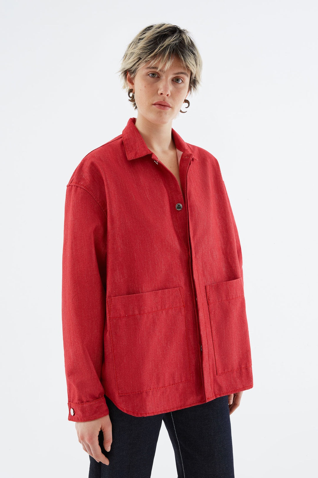 RED DENIM OVER SHIRT - 1