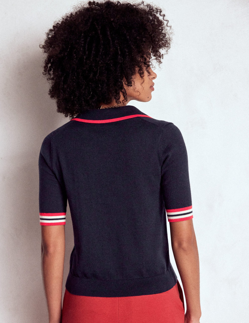 Cotton Henley T-shirt-Navy 4