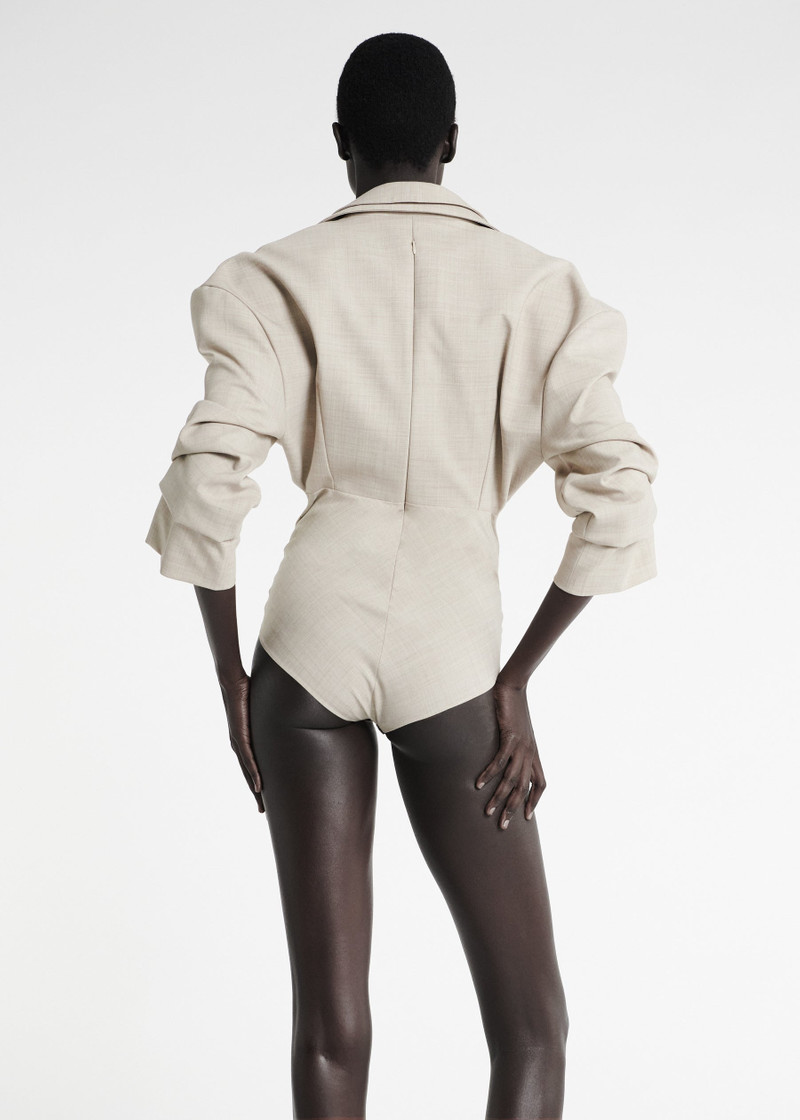 TAILORED BODYSUIT WITH SHIRT COLLAR INSERT BEIGE MELANGE 3