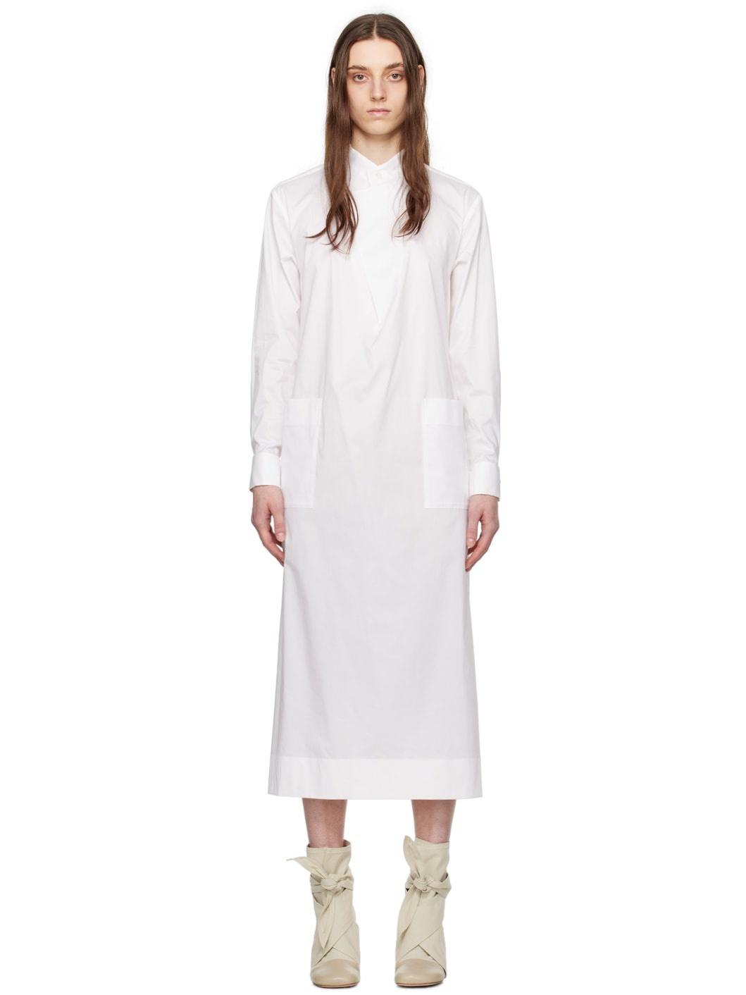 White Fastened Midi Dress - 1