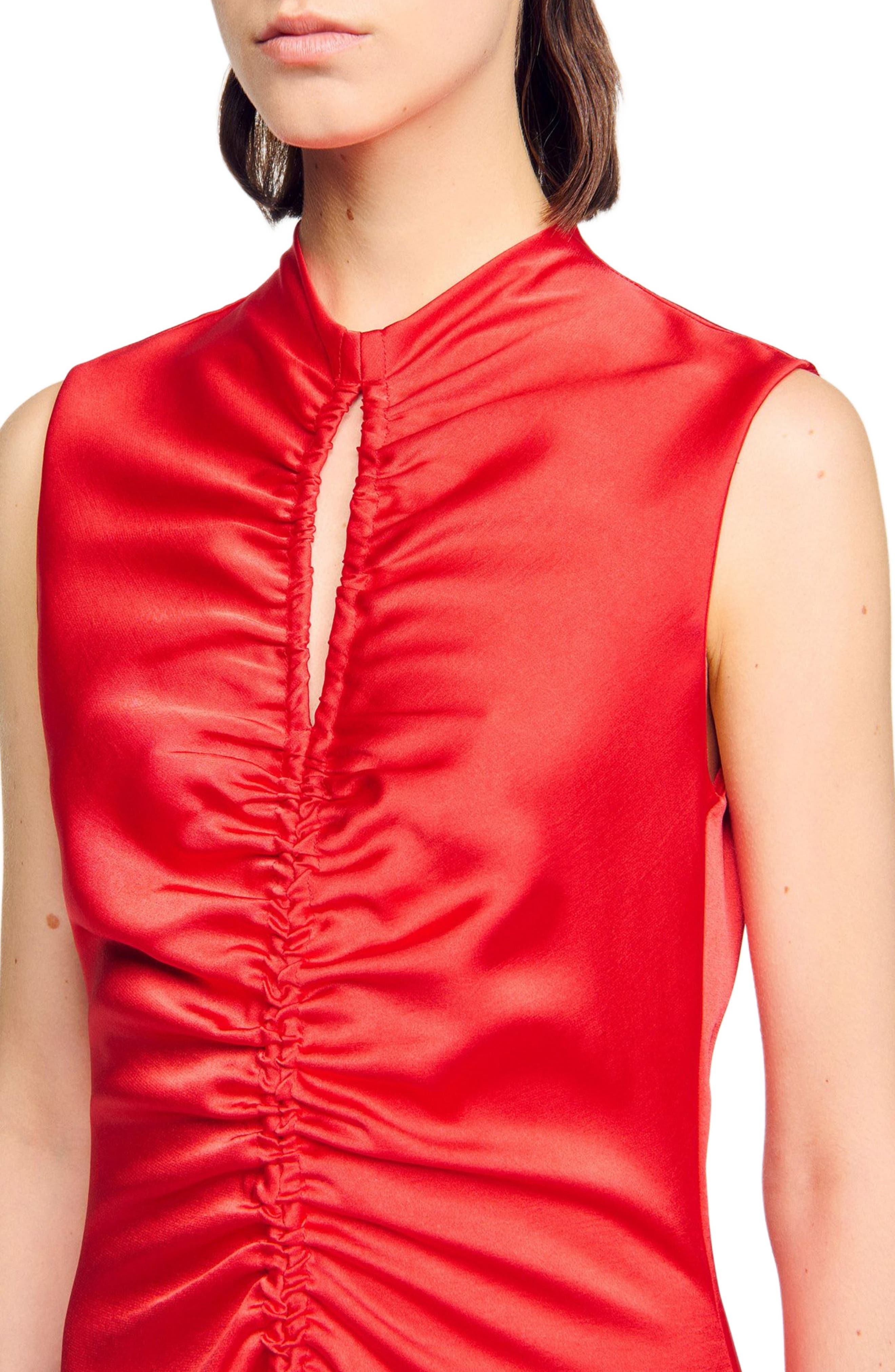 SANDRO Draped satin-effect dress in Red at Nordstrom - 4