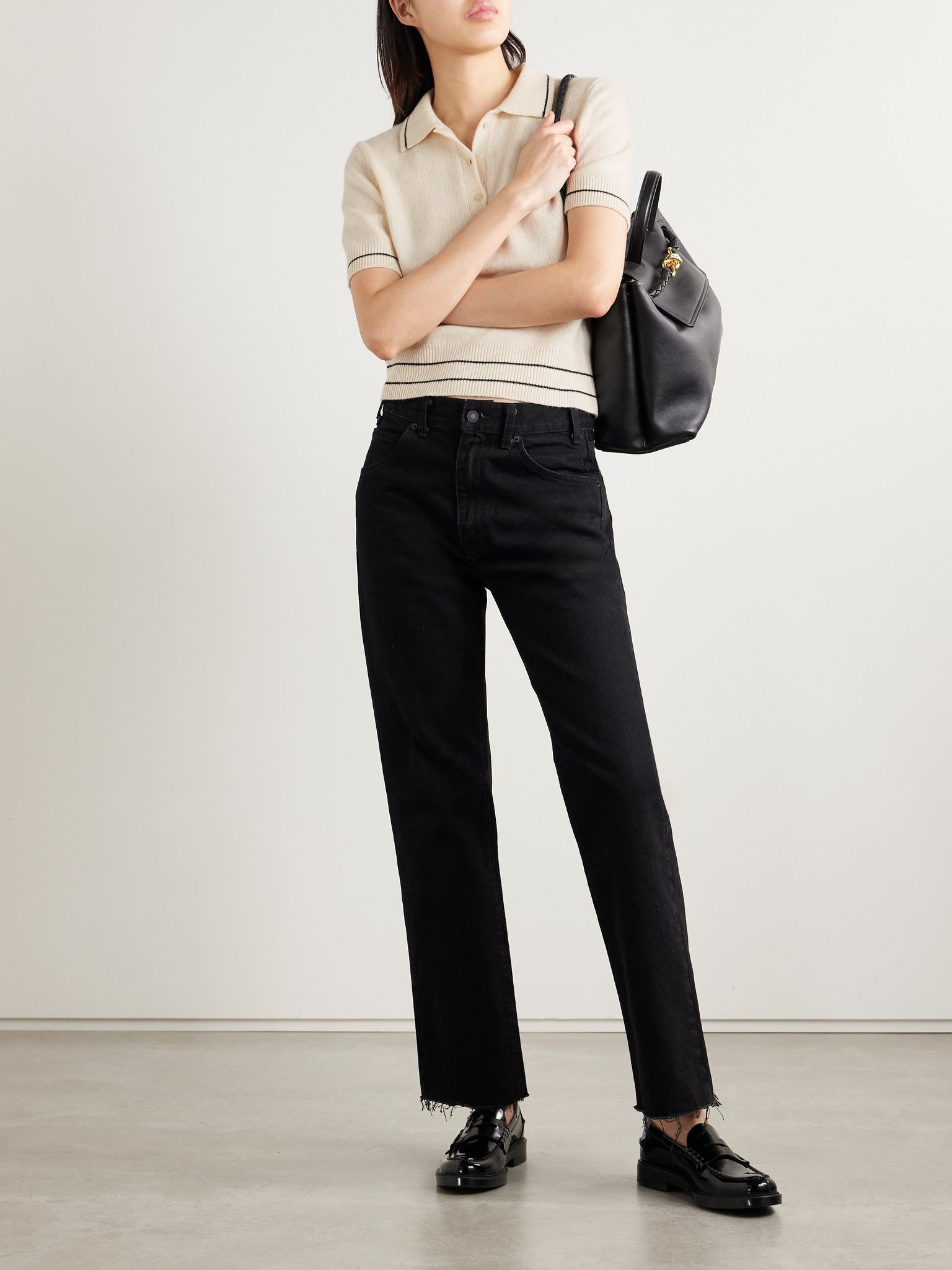Carline striped cashmere polo sweater Ivory - 2