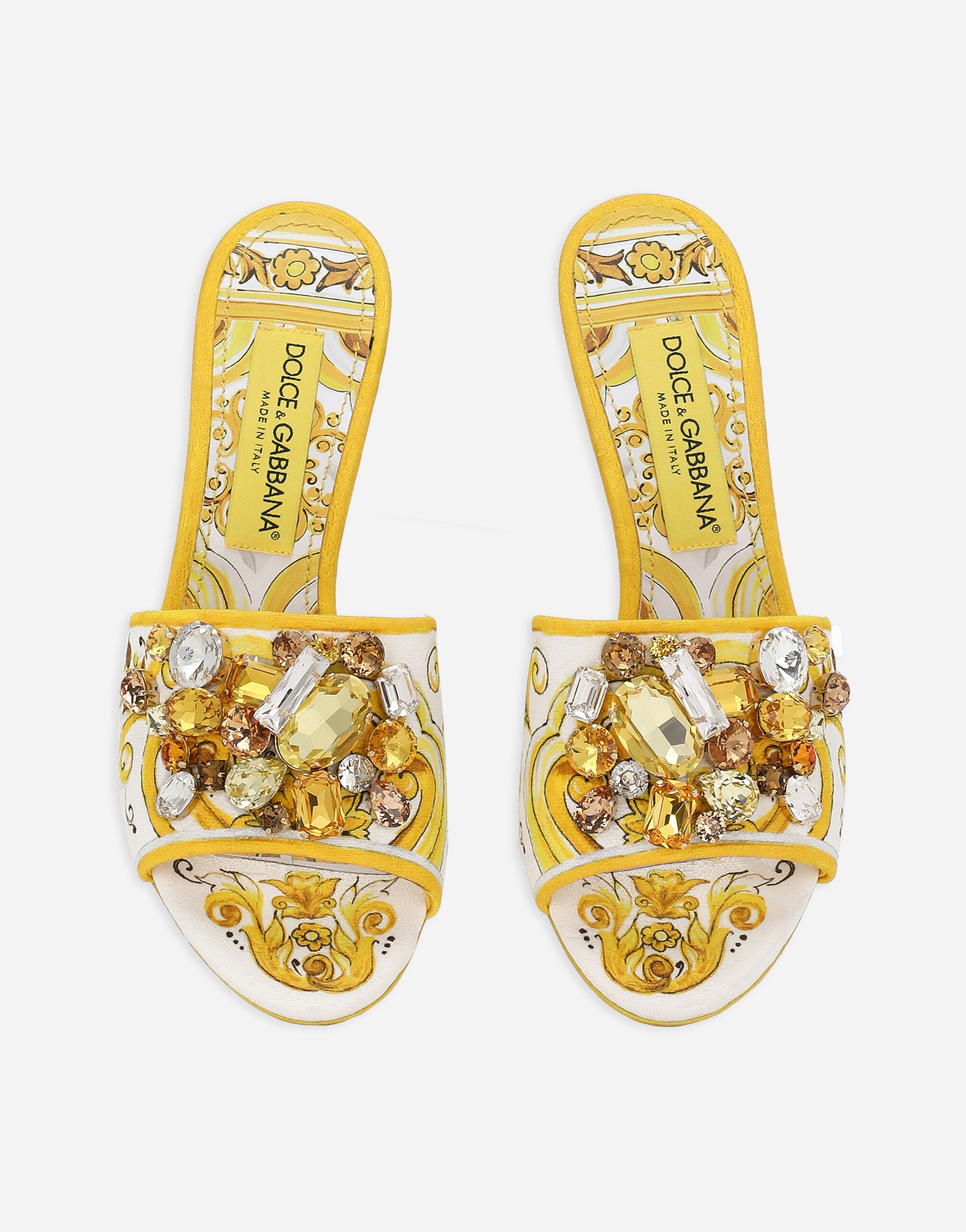 Majolica-print brocade mules with embroidery - 4