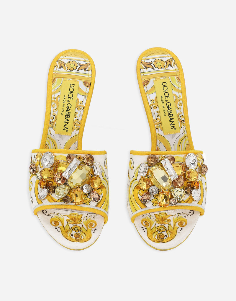 Majolica-print brocade mules with embroidery 4