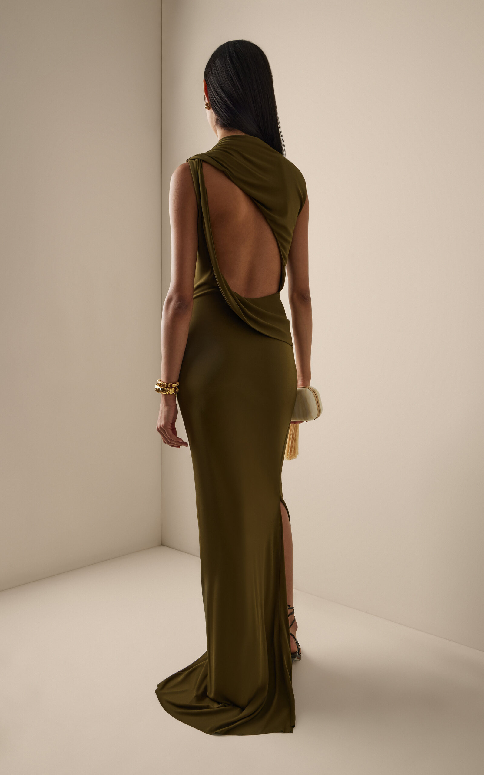 Izola Open-Back Draped Jersey Maxi Dress green - 4
