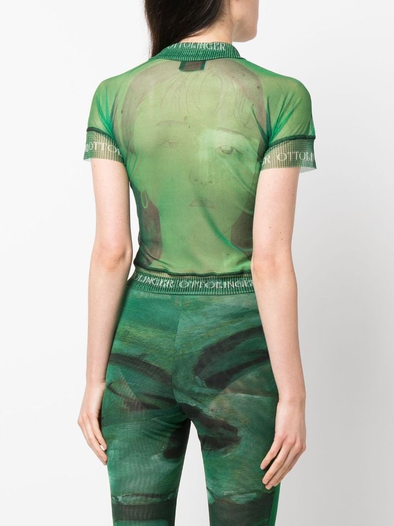 logo-print neckline sheer polo top - 4