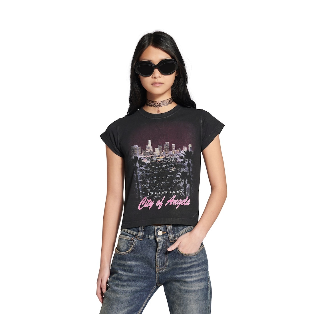 Women's City Of Angels Shrunk T-shirt in Black Faded - 5