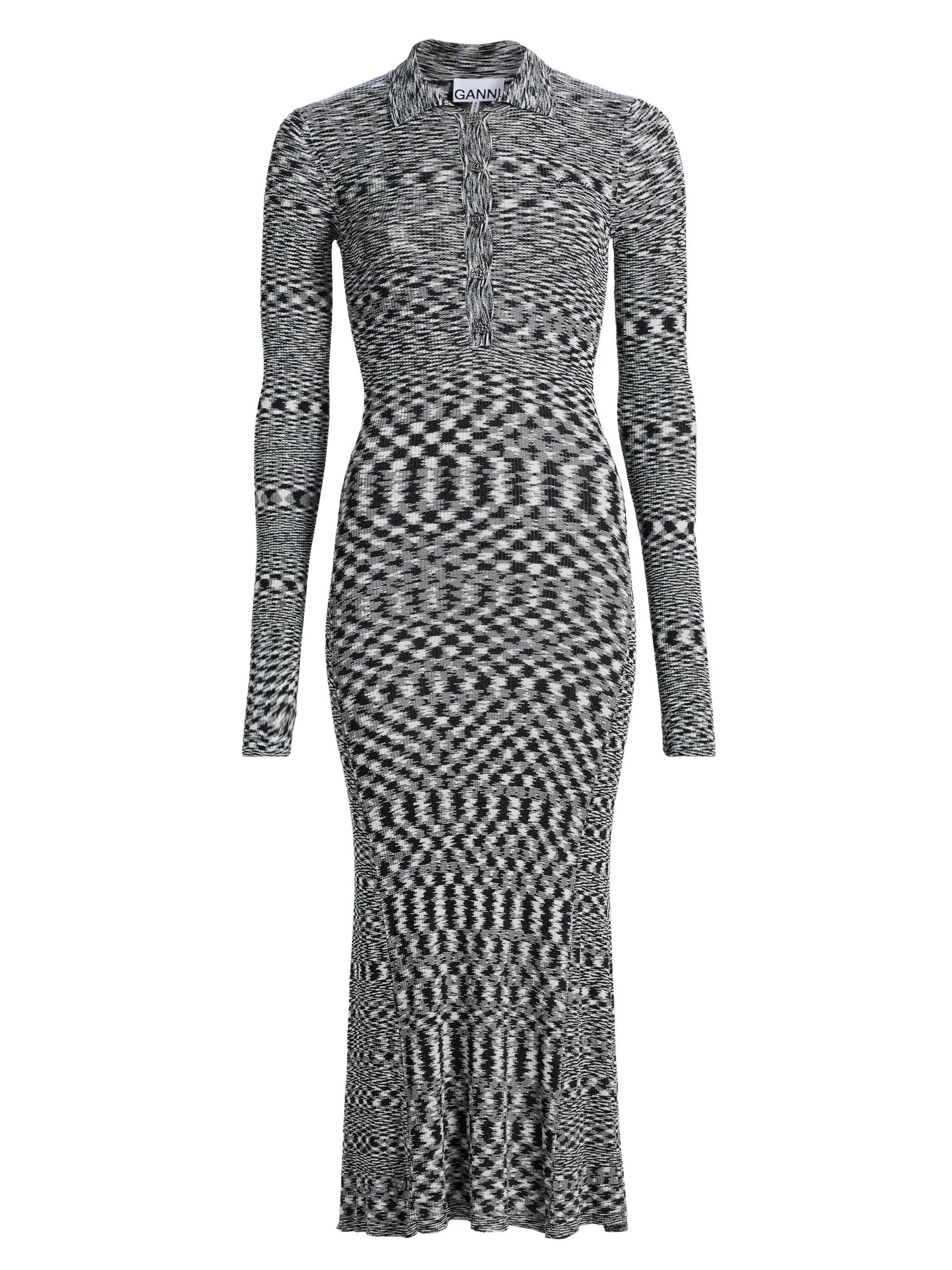 Women's Space-Dyed Knit Sheath Midi-Dress - Black - 1